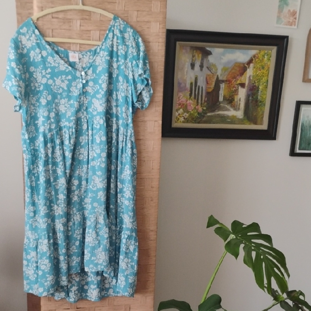 Bila Teal and White Floral Dress